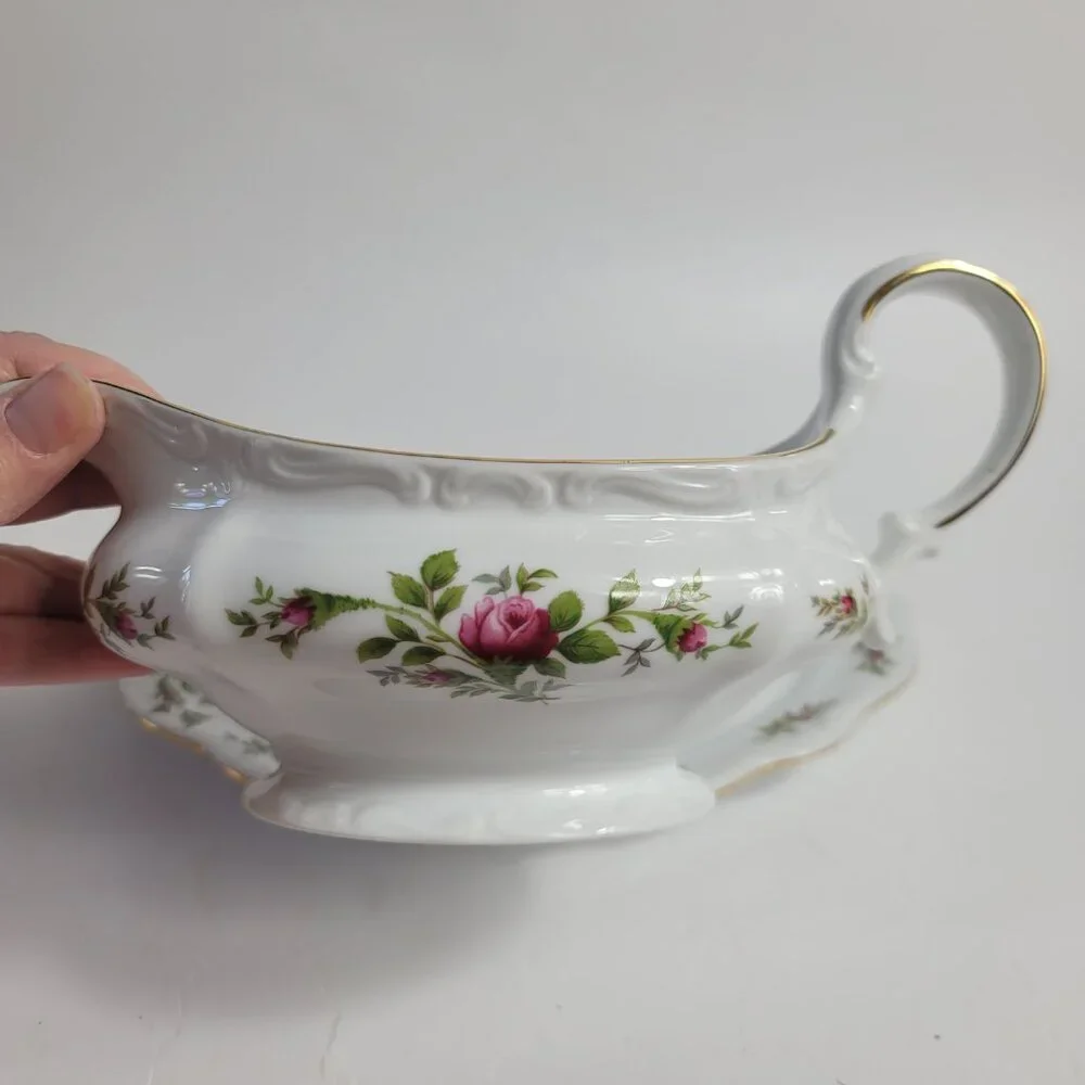 Traditions China Johann Haviland Moss Rose Gravy Boat & Underplate Pink Roses